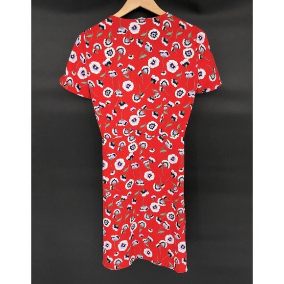 J.Crew Red Floral Printed Wrap Dress Womens 4 Short Sleeve V-Neck Office Church - Picture 2 of 9